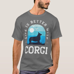 Life Better Corgi Vintag Blue Dog Mama Vater T-Shirt