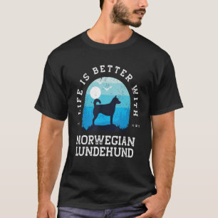 Life Better Norwegian Lundehund Vintag Blue Dog m T-Shirt