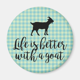 Life Better With Goat Blue Country Plaid Magnet