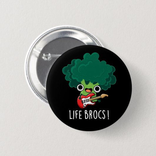 Life Brocs Funny Veggie Broccoli Pun Dark BG Button (Vorne & Hinten)