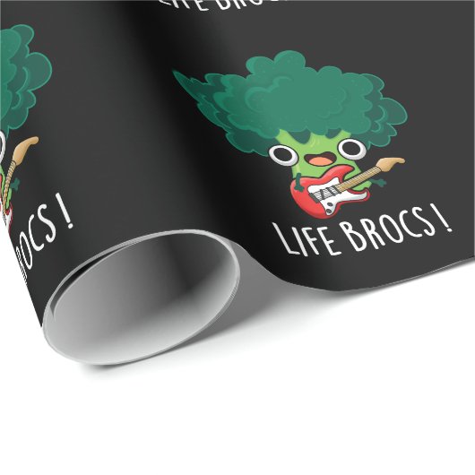 Life Brocs Funny Veggie Broccoli Pun Dark BG Geschenkpapier (Rolleneckpunkt)