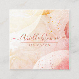 Life Coach Abstrakte Aquarellformen Rose Skript Quadratische Visitenkarte