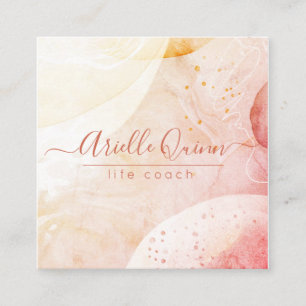 Life Coach Abstrakte Aquarellformen Rose Skript Quadratische Visitenkarte