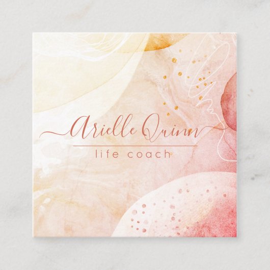 Life Coach Abstrakte Aquarellformen Rose Skript Quadratische Visitenkarte (Vorderseite)