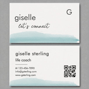 Life Coach Aqua Blue Brush QR Code Visitenkarte