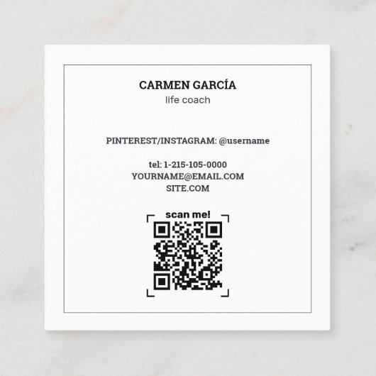 🌱 Life Coach kundenspezifische QR & Foto Quadratische Visitenkarte (Rückseite)
