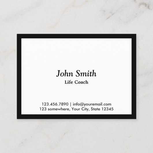 Life Coach Minimalistischer Schwarzer Rahmen Visitenkarte (Vorderseite)