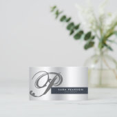 Life Coach Silver Monogram Business Card Visitenkarte (Stehend Vorderseite)