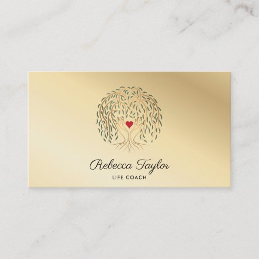 Life Coach Willow Tree of Life Herz Hände Visitenkarte (Vorderseite)