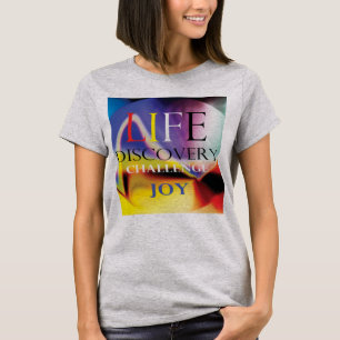 "Life Discovery Challenge Joy" Blaue, gelbe Kunst T-Shirt