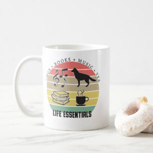 Life Essentials Hunde, Tee, Bücher, Musik Vintag Kaffeetasse
