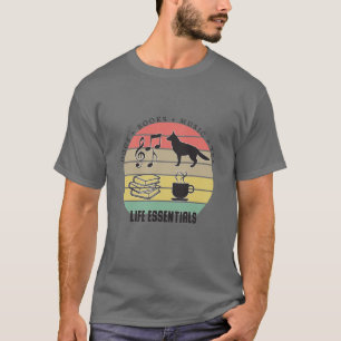 Life Essentials Hunde, Tee, Bücher, Musik Vintag T-Shirt