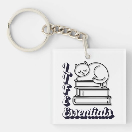 LIFE Essentials Word Art | Bücher und Katzen Liebh Schlüsselanhänger (Vorderseite)