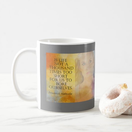 LIFE FÜR KURZE Friedrich Nietzsche Zitat-Tasse Kaffeetasse (Mit Donut)