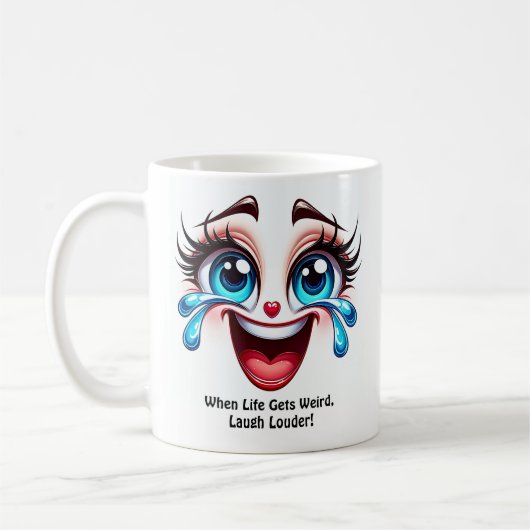 Life Gets Weird Laugh, Fabulous Eyes Funny Face Kaffeetasse (Links)