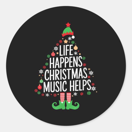 Life Happens Christmas Music Helps Matching Family Runder Aufkleber (Vorderseite)