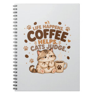 Life Happens Coffee Hilft Katzen Richter Notizbuch Notizblock