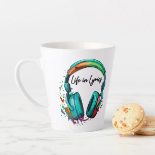 "Life in Lyrics" mehrfarbige Kopfhörer-Kunst Milchtasse