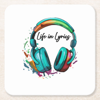 "Life in Lyrics" multi colored headphone Art  Rechteckiger Pappuntersetzer