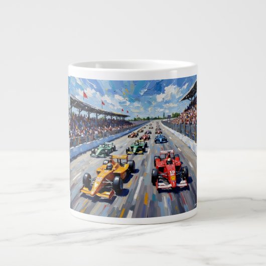 Life in Motion – Indy Car Racing Oil Painting Jumbo-Tasse (Vorderseite)
