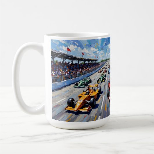 Life in Motion – Indy Car Racing Oil Painting Kaffeetasse (Links)