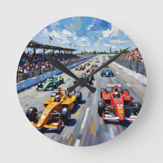 Life in Motion – Indy Car Racing Oil Painting Runde Wanduhr
