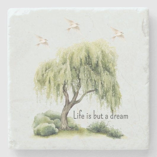 Life is a dream Tree Birds Steinuntersetzer (Vorderseite)