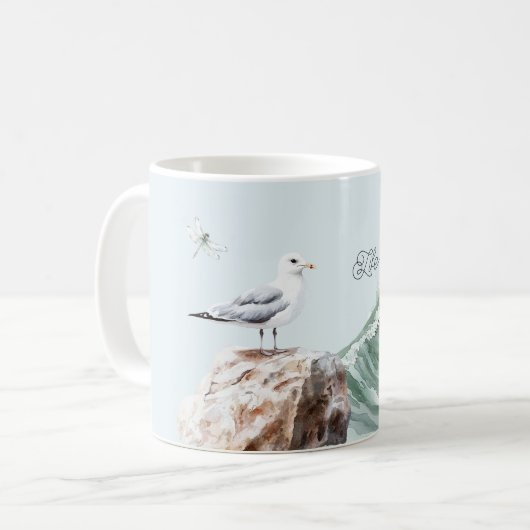 Life is Beautiful Sea Bird Ocean Wave Dragonfly Kaffeetasse (Vorderseite Links)