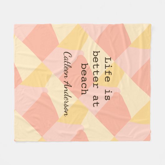 Life is better at beach yellow orange boho rustic  fleecedecke (Vorderseite (Horizontal))