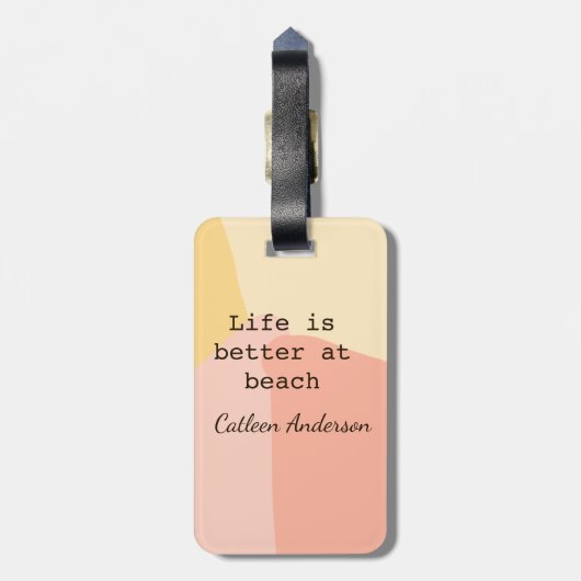 Life is better at beach yellow orange boho rustic  gepäckanhänger (Rückseite vertikal)
