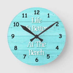 Life is better at the beach wood panel wall clock runde wanduhr