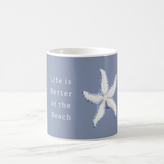 Life is Better Beach Blue White Starfish Kaffeetasse (Mittel)