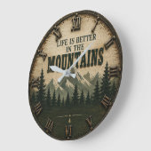 Life Is Better in the Mountains Mountain Forest Große Wanduhr (Winkel)