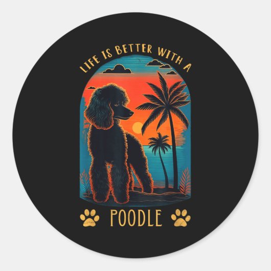 Life Is Better With A Odle Sunset Beach Retro Dog Runder Aufkleber (Vorderseite)