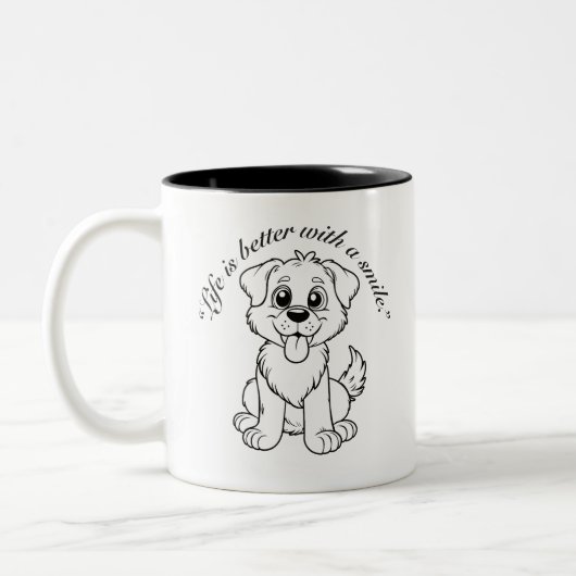 Life Is Better With a Smile,Cute Dog Zweifarbige Tasse (Links)