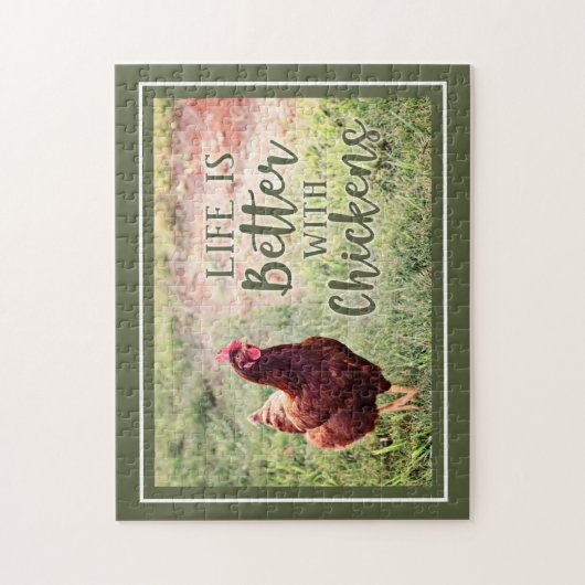 Life is Better with Chickens | Rooster Typography Puzzle (Vertikal)