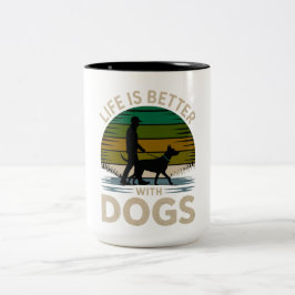 Life Is Better With Dogs Retro Silhouette Coffee M Zweifarbige Tasse