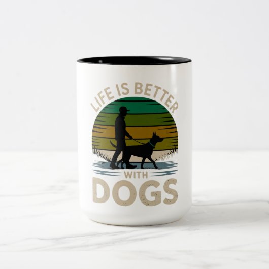 Life Is Better With Dogs Retro Silhouette Coffee M Zweifarbige Tasse (Mittel)