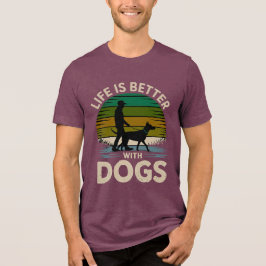 Life Is Better With Dogs Retro Sunset T-Shirt  Tri-Blend Shirt