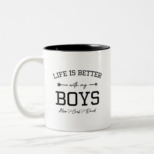 Life is Better with my Boys Zweifarbige Tasse (Links)