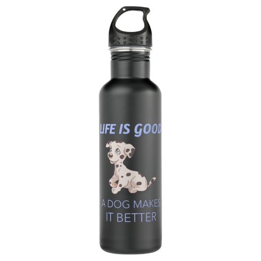 life is good a dog makes it better edelstahlflasche (Vorderseite)