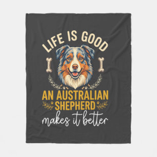 Life Is Good Australian Shepherd Hundeknochen Fleecedecke