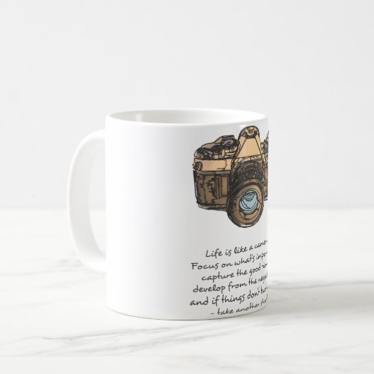 Life is Like A Camera Quote and Illustration Kaffeetasse (Vorderseite Links)