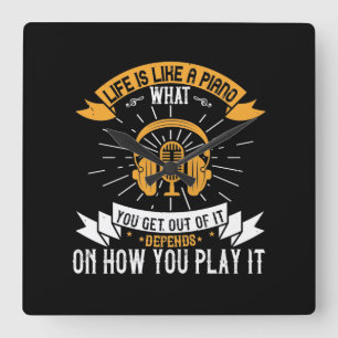 Life Is Like A Piano Quadratische Wanduhr