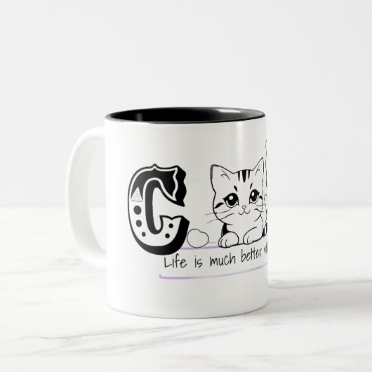"Life Is Much Better With My Cat – Cute Cat Design Zweifarbige Tasse (Vorderseite Links)