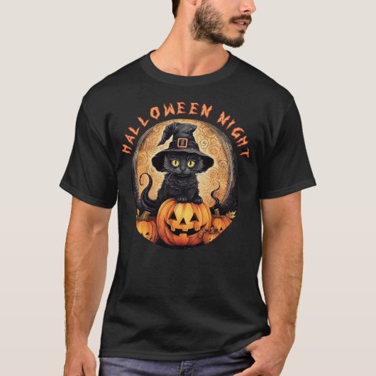 Life is Really Good Scary Black Cat Halloween Nigh T-Shirt (Vorderseite)
