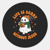 Life Is Y Without Jesus - Christian Halloween Runder Aufkleber (Vorderseite)