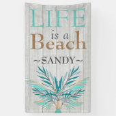 LIFE IST EIN BEACH Whitewash Wood Aquamarin Palm B Banner (Vertikal)