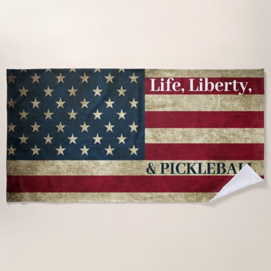 Life Liberty & Pickleball Grunge Patriotic Strandtuch (Vorderseite)