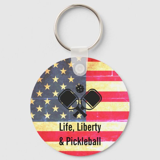 Life Liberty & Pickleball Patriotischer Schlüssela Schlüsselanhänger (Vorderseite)